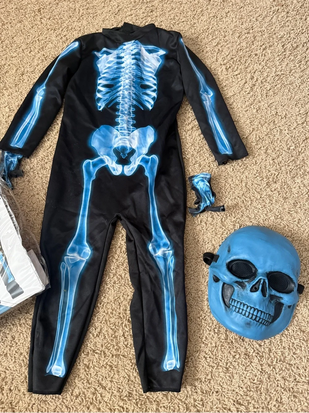 Blue X-Ray Skeleton Kids Costume with Mask/gloves